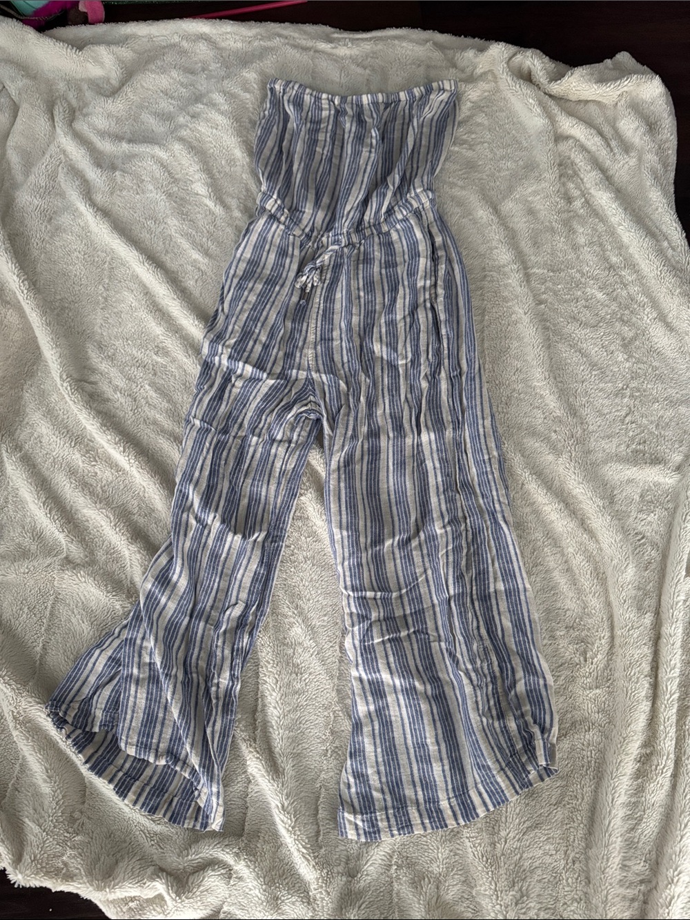 blue island Blue & White Striped Strapless Jumpsuit